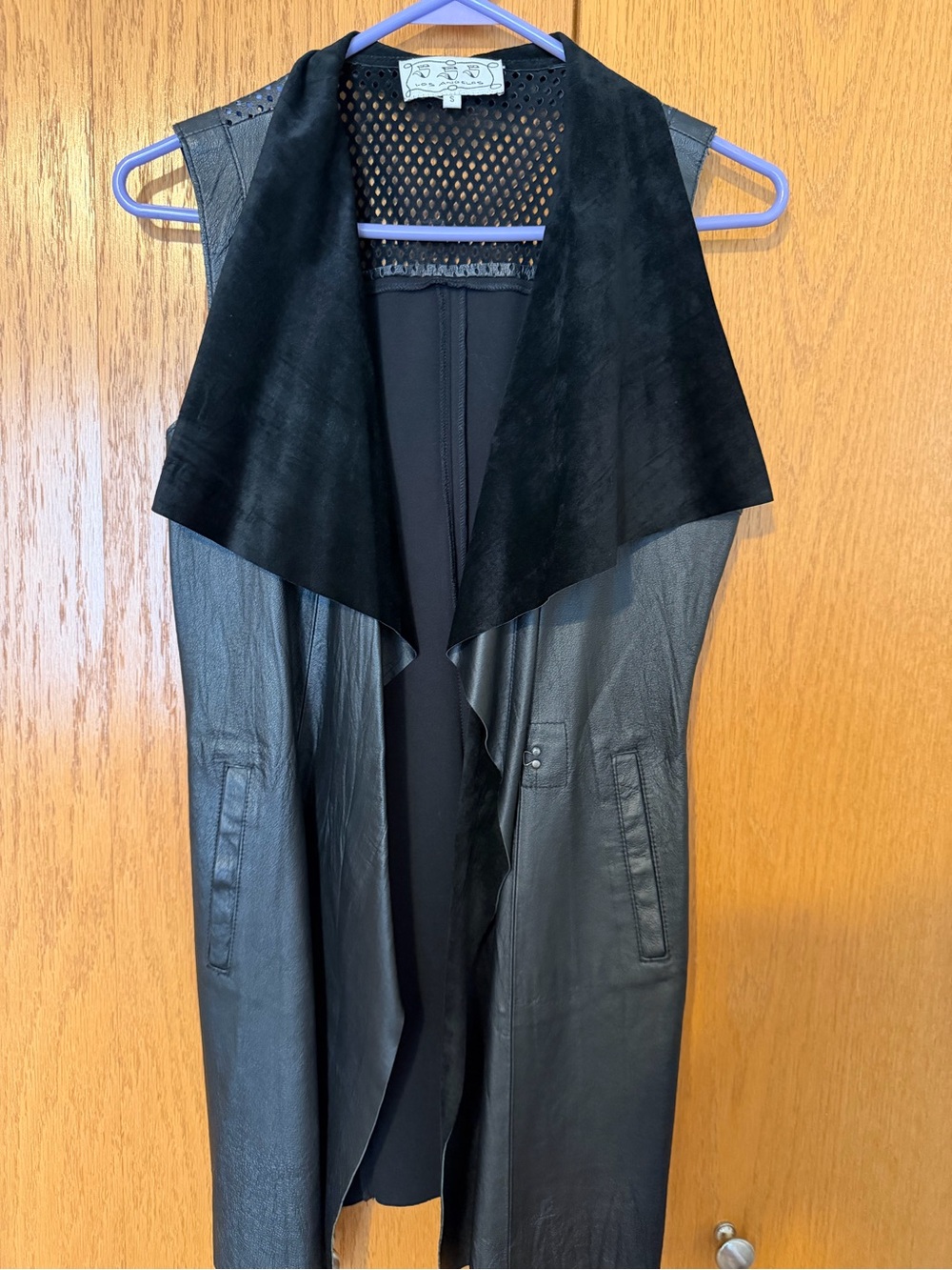 Black Leather & Suede Draped Vest